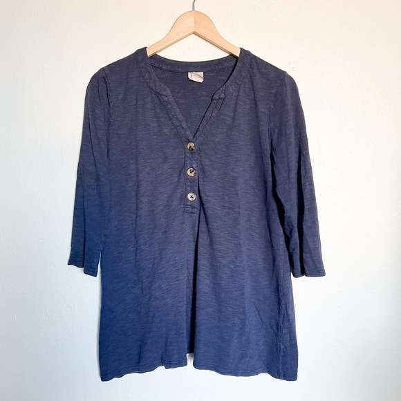 Chicos Navy Blue Henley Cotton Modal 3/4 Sleeve T Shirt Tunic Top Tee Sz 0 Small - Picture 1 of 5